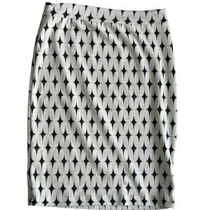 Black & White Geometric Print Pencil Skirt – Stretch Knit High Waist Retro Style